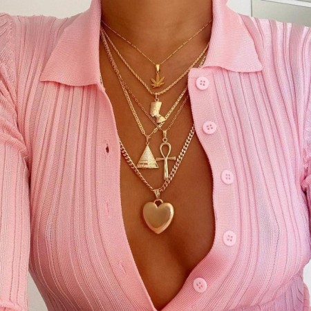 Gold Casual Solid Patchwork Chains Necklaces