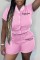 Pink Casual Print Letter Mandarin Collar Short Sleeve Two Pieces