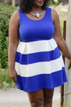 Blue Casual Daily Striped Print Basic O Neck Vest Dress Plus Size Dresses