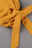 Yellow Casual Elegant Solid Bandage Patchwork O Neck Three Quarter Two Pieces