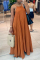 Brown Casual Simplicity Solid Fold Basic Halter A Line Dresses