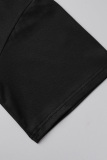 Black Casual Cartoon Print Basic O Neck Short Sleeve Dress