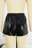 Rose Red Sexy Solid Patchwork Regular High Waist Conventional Solid Color Shorts