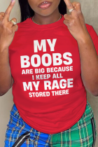 Red Casual Daily Print Letter O Neck T-Shirts
