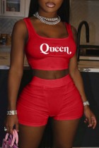 Red Casual Sportswear Daily Letter Print Basic U Neck Sleeveless Two Pieces