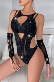 Black Sexy Solid Ripped Hollowed Out See-through Backless Lingerie