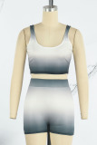 Black Casual Street Sportswear Gradual Change Print Patchwork U Neck Sleeveless Two Pieces