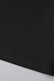 Black Casual Solid Patchwork Zipper Turndown Collar Tops
