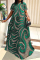 Green Casual Vintage Vacation National Totem Basic Printing O Neck A Line Dresses