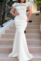 White Casual Elegant Solid Patchwork Off the Shoulder Trumpet Mermaid Dresses