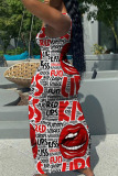 Red Sexy Street Print Patchwork U Neck Pencil Skirt Dresses