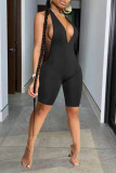 Black Sexy Solid Patchwork Halter Skinny Rompers