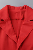 Red Casual Solid Patchwork Buttons Turn-back Collar Short Sleeve Two Pieces