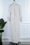 White Casual Striped Print Patchwork Turndown Collar Shirt Dress Dresses