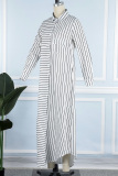 White Casual Striped Print Patchwork Turndown Collar Shirt Dress Dresses