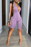 Purple Sexy Solid Patchwork Halter Skinny Rompers