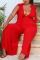 Red Plus Size Casual Basis Solid Knotted Solid Color V Neck