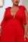 Red Plus Size Casual Basis Solid Knotted Solid Color V Neck