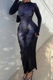 Black Sexy Print Patchwork O Neck One Step Skirt Dresses