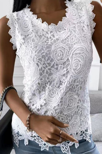White Casual Street Solid Patchwork O Neck Tops