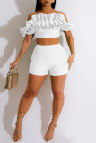 White Sexy Solid Patchwork Fold Off the Shoulder Short Sleeve Two Pieces