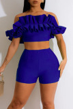 Purple Sexy Solid Patchwork Fold Off the Shoulder Short Sleeve Two Pieces