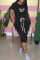 Green Casual Print Letter O Neck One Step Skirt Dresses