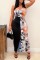 Black Sexy Casual Print Patchwork Backless Slit Strapless Long Dress Dresses