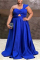 Blue Plus Size Sexy Formal Solid Hollowed Out Flounce One Shoulder Evening Dress