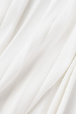 White Casual Elegant Solid Bandage Patchwork Fold Turn-back Collar Straight Dresses