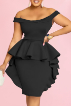 Black Sexy Formal Solid Patchwork Backless Off the Shoulder Evening Dress Dresses