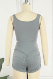 Grey Street Solid Patchwork O Neck Sleeveless Two Pieces