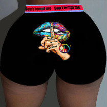 Black Sexy Print Patchwork Pencil Positioning Print Bottoms