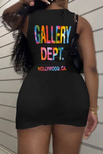 Black Casual Letter Print Basic O Neck Vest Dress Dresses