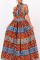 Brick Red Vintage Elegant Print Bandage Patchwork Asymmetrical Collar A Line Dresses