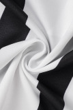 White Casual Print Patchwork Fold Mandarin Collar Straight Plus Size Dresses