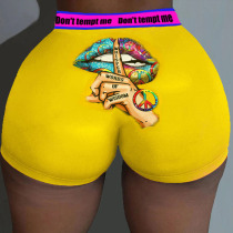 Yellow Sexy Print Patchwork Pencil Positioning Print Bottoms