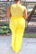 Yellow Casual Daily Simplicity Solid Basic U Neck Sleeveless Two Pieces