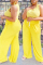 Yellow Casual Daily Simplicity Solid Basic U Neck Sleeveless Two Pieces