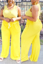 Yellow Casual Daily Simplicity Solid Basic U Neck Sleeveless Two Pieces