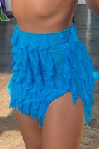 Blue Casual Solid Patchwork Slit Skinny High Waist Conventional Solid Color Skirt