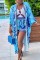 Blue Casual Vacation Print Patchwork Long Sleeve Two Pieces
