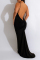 Black Sexy Solid Backless V Neck Long Dress Dresses