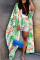 Red Casual Vacation Print Printing Cardigan Collar Long Sleeve Two Pieces