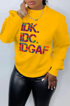 Yellow Street Print Letter O Neck Tops