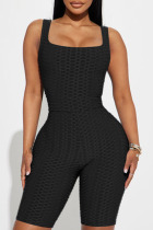 Black Casual Sportswear Solid Patchwork U Neck Skinny Jumpsuits