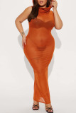 Tangerine Sexy Solid Patchwork See-through Swimwears Cover Up