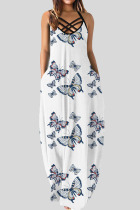 White Sexy Print Patchwork Spaghetti Strap Printed Dress Dresses