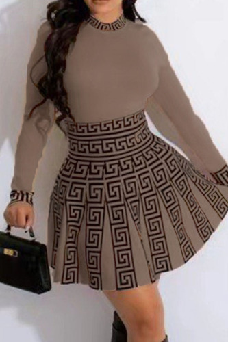 Black khaki Casual Patchwork Embroidered Patchwork O Neck Long Sleeve Two Pieces