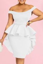 White Sexy Formal Solid Patchwork Backless Off the Shoulder Evening Dress Dresses